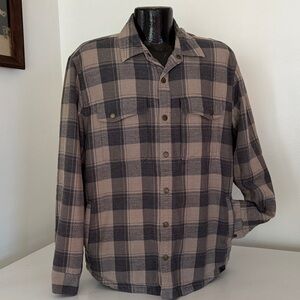 L.L. Bean Plaid Shirt - Gray and Tan Flannel quilted inside Shirt Jacket L